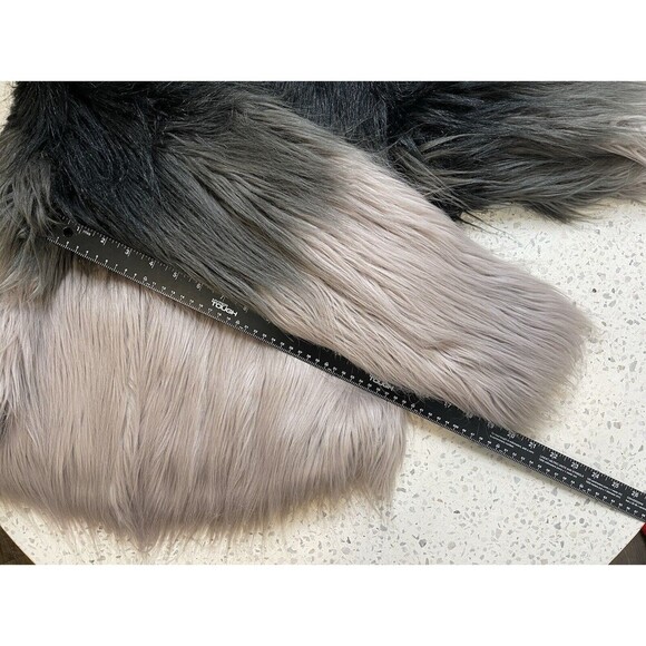 STUNNING Women XL Ombre Faux Fur Coat in Smoked Wool Black Grey Pockets Mob Wife - Picture 7 of 13